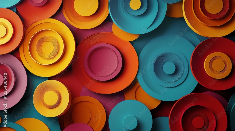 Poster colorful circular patterns create a vibrant and dynamic background in a contemporary design setting