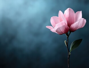 Fototapeta premium Pink magnolia flower blossom on dark background