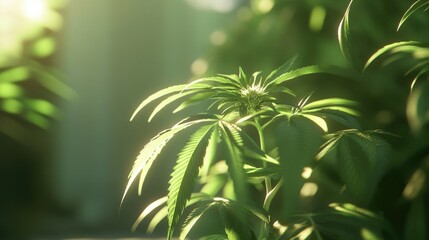 Naklejka premium Close-Up of Cannabis Plant Leaves in Natural Light Setting