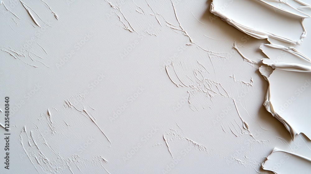 Poster textured surface with creamy white paint, abstract background featuring brush strokes and scraped la