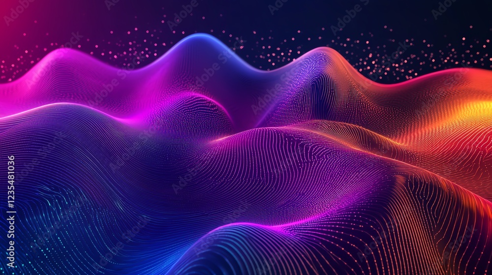 Poster vibrant abstract waves with colorful gradients and light particles create a dynamic visual experienc