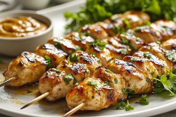 Grilled chicken satay skewers with peanut sauce (1)