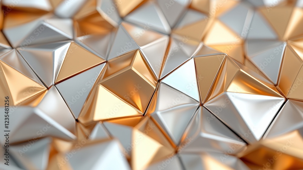 Poster stylish abstract background of gleaming metallic pyramids in shiny silver and gold tones perfect for