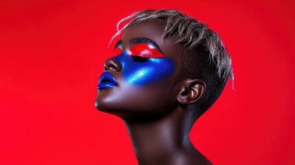 Woman with blue and red face paint