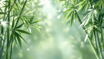 Naklejka premium Tranquil bamboo forest with sunlight filtering through leaves