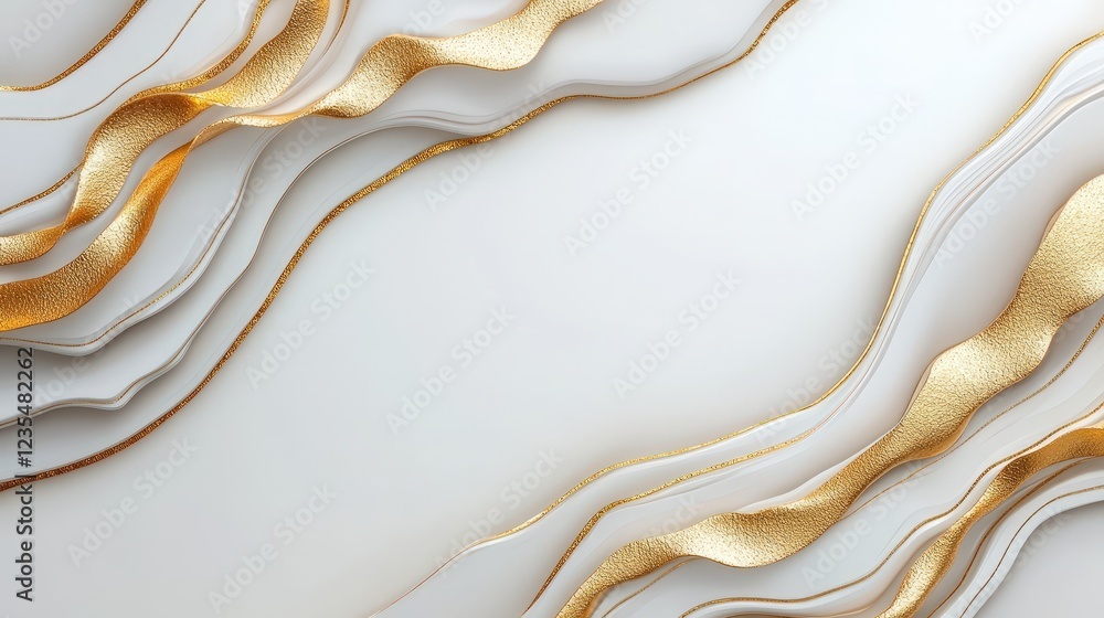 Poster elegant abstract background with flowing white layers and shimmering gold accents for design and art