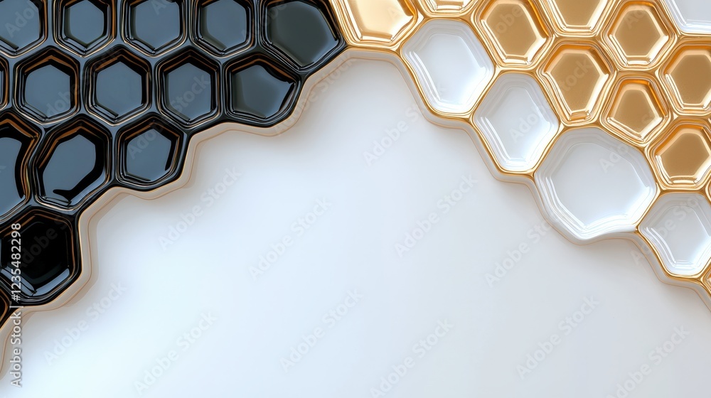 Poster abstract pattern of black and gold hexagons creating a modern geometric design with elegance and sop