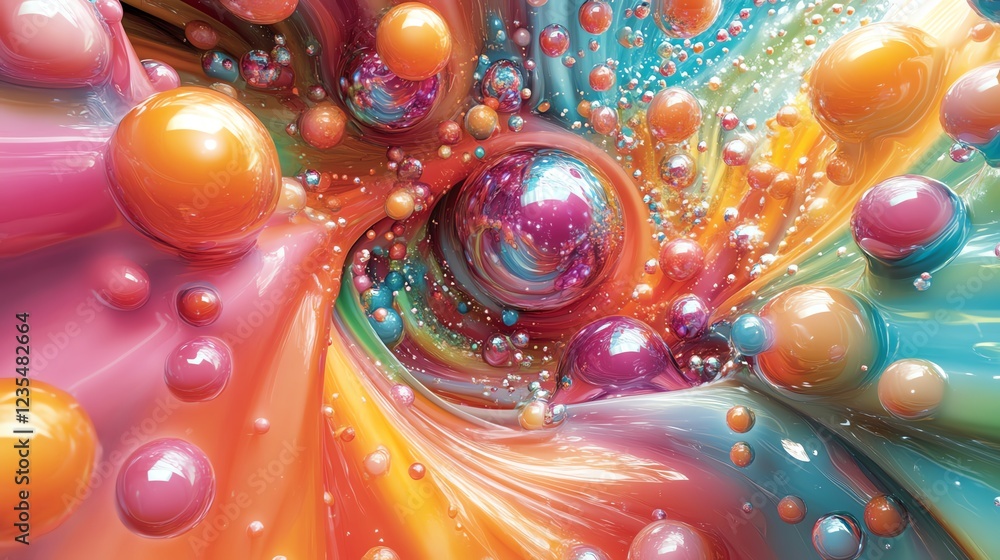 Poster Swirling Colorful Spheres in an Abstract Composition With Vibrant Hues and Fluid Patterns