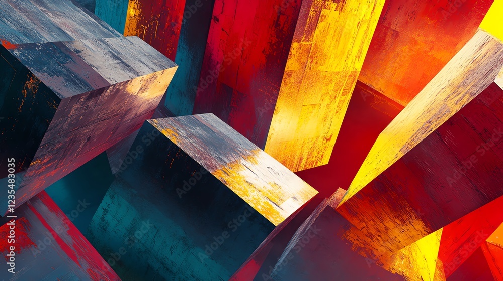 Poster abstract geometric structures in vibrant colors showcasing depth and dimension