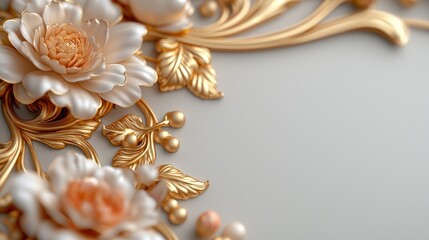 Elegant Floral Decoration with Golden Leaves and Soft Peach Flowers in a Classic Design