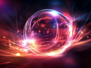 Fototapeta premium Colorful Swirling Patterns With Luminous Sphere Against Dark Background Create a Mesmerizing Abstract Design