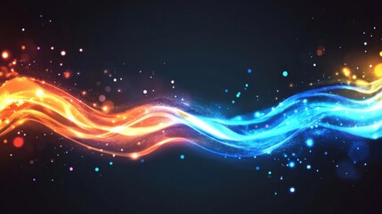 Obraz premium Luminous dual colored waves flow through space
