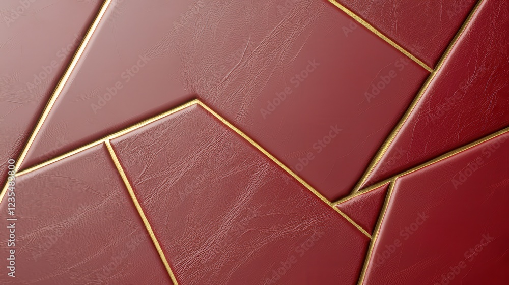 Aufkleber abstract background of red leather texture with golden lines creating a modern geometric pattern
