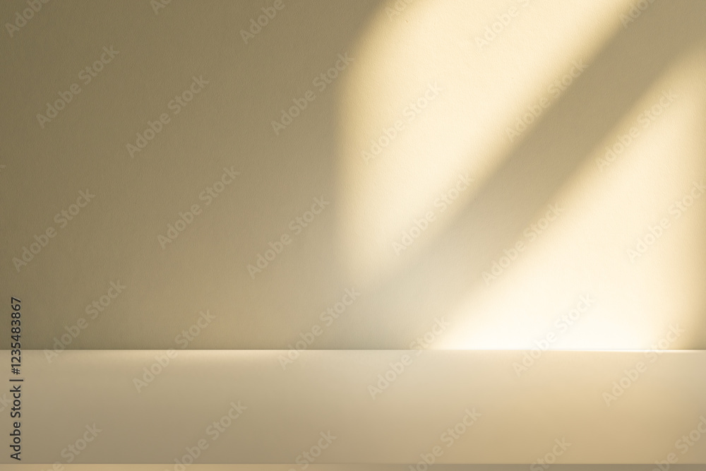 Aufkleber wall interior background, studio and backdrops show products. with leaf shadow from window color bei