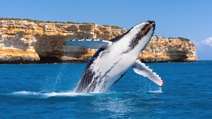 Humpback whale breaching out of the water
