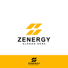 Modern solar energy logo combining a solar panel, letter Z, and lightning bolt in black and yellow. Perfect for renewable energy companies, solar tech, and power solutions. Bold and dynamic design.