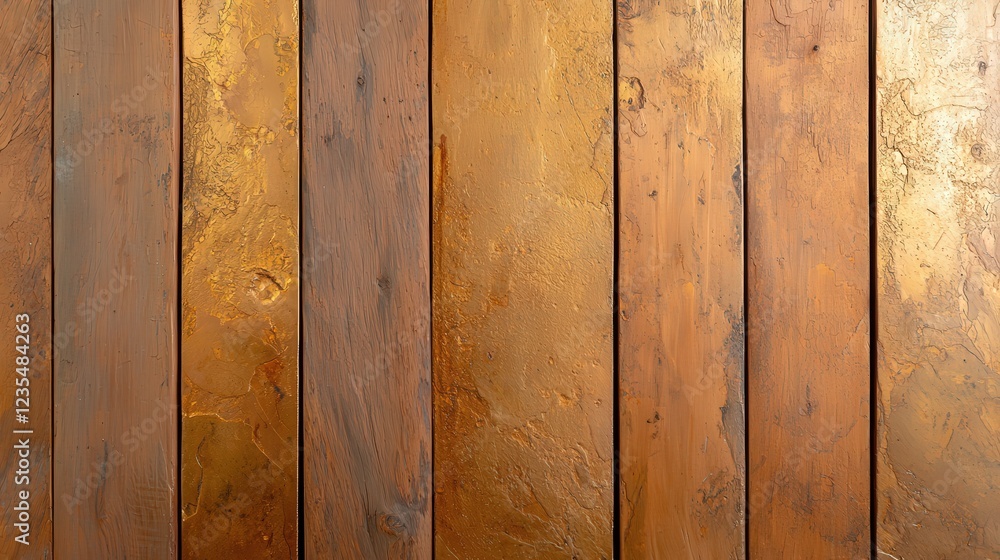 Poster textured wooden planks with golden highlights and natural grain patterns for rustic and warm design 
