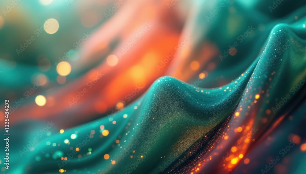 Poster abstract wave of colorful fabric with sparkling lights