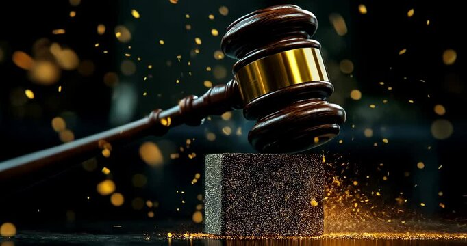 Gavel Hitting Sound Block in Courtroom