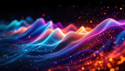 Obraz premium Colorful abstract waves with glowing light particles in motion