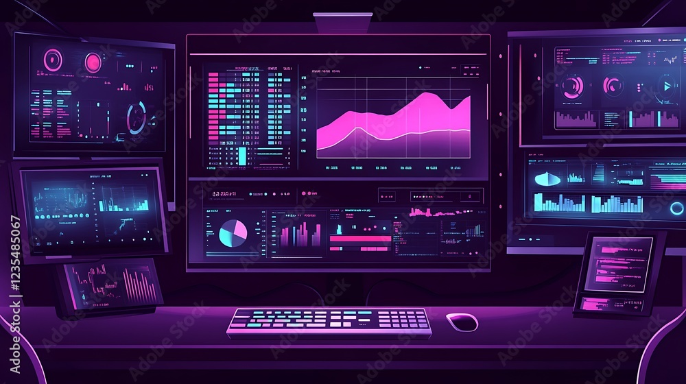 Poster advanced technology workstation displays data analytics