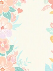 Fototapeta premium Pastel Floral Frame: Delicate Blooms and Heart