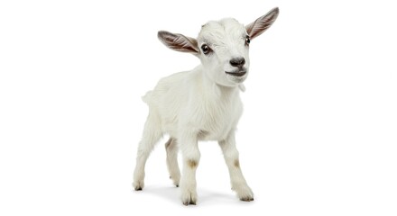 Obraz premium Adorable White Baby Goat Kid Standing Farm Animal Portrait Isolated on White Background
