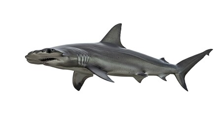 Fototapeta premium Powerful Great Hammerhead Shark Swimming Ocean Wildlife Marine Animal Isolated on White Background
