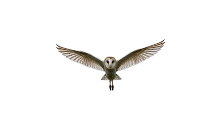 Obraz premium Majestic Barn Owl in Flight Wings Spread Wide Isolated White Background