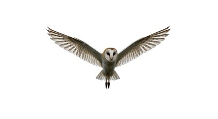 Obraz premium Majestic Barn Owl in Flight Wings Spread Wide Isolated on White Background
