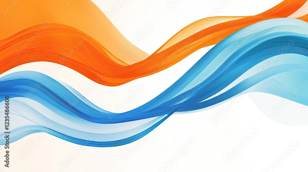 Fototapete vibrant orange and blue wave patterns symbolizing data flow, with generous empty space for integrati