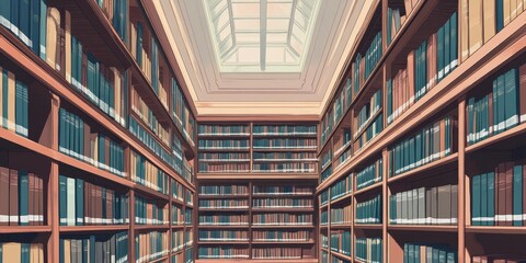 Obraz premium Extensive Library Rows Filled With Numerous Books