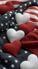 Obraz premium Patriotic Hearts Stars on American Flag 4th of July