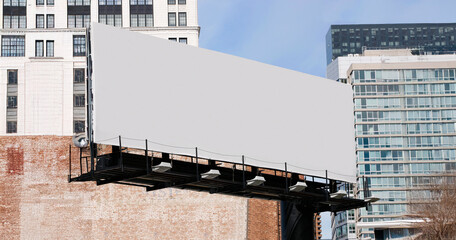 Obraz premium Blank billboard in downtown urban setting. Generative fill.