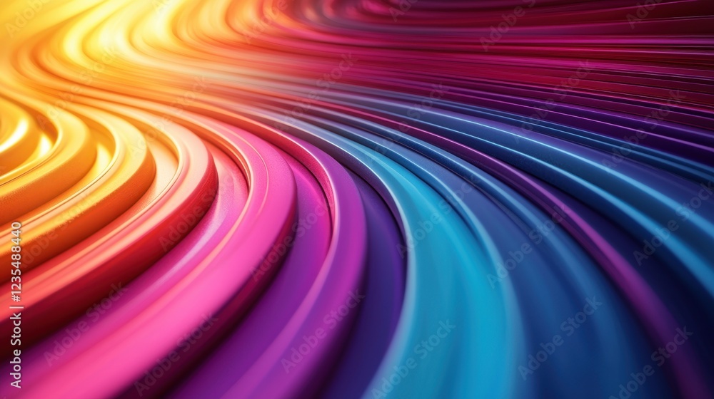 Poster vibrant curved spectrum of colorful lines in dynamic flowing design