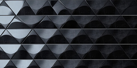 Obraz premium Modern Semigloss Triangular Tile Wall 3D Black Geometric Blocks
