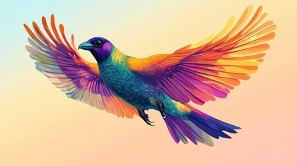 A Vibrant Rainbow Bird in Flight Soaring High