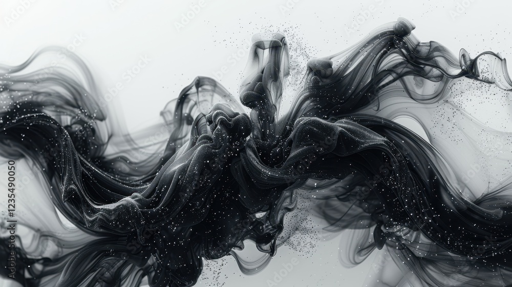 Poster abstract black and white fluid art with dynamic flowing patterns and fine particles