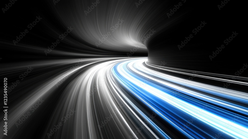 Poster dynamic abstract light trails in a dark tunnel
