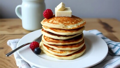 Fluffy Buttermilk Pancakes Breakfast Stack with Berries