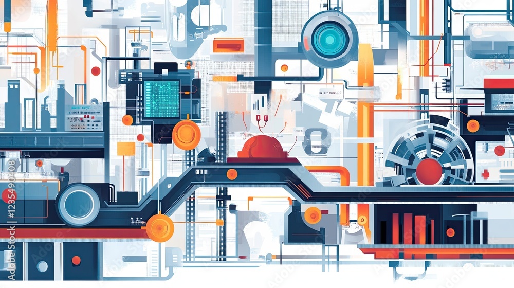 Aufkleber abstract vector of interconnected machines and devices representing iot in a modern industrial envir