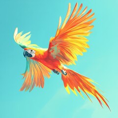 Scarlet Macaw in Flight Against a Blue Sky