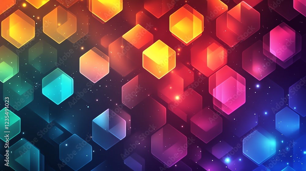Poster colorful hexagonal patterns create a vibrant abstract backdrop for digital design projects