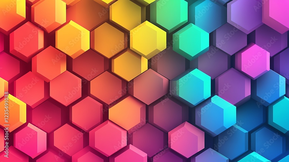 Aufkleber colorful hexagonal pattern filling background with gradient hues of rainbow shades on a 3d surface