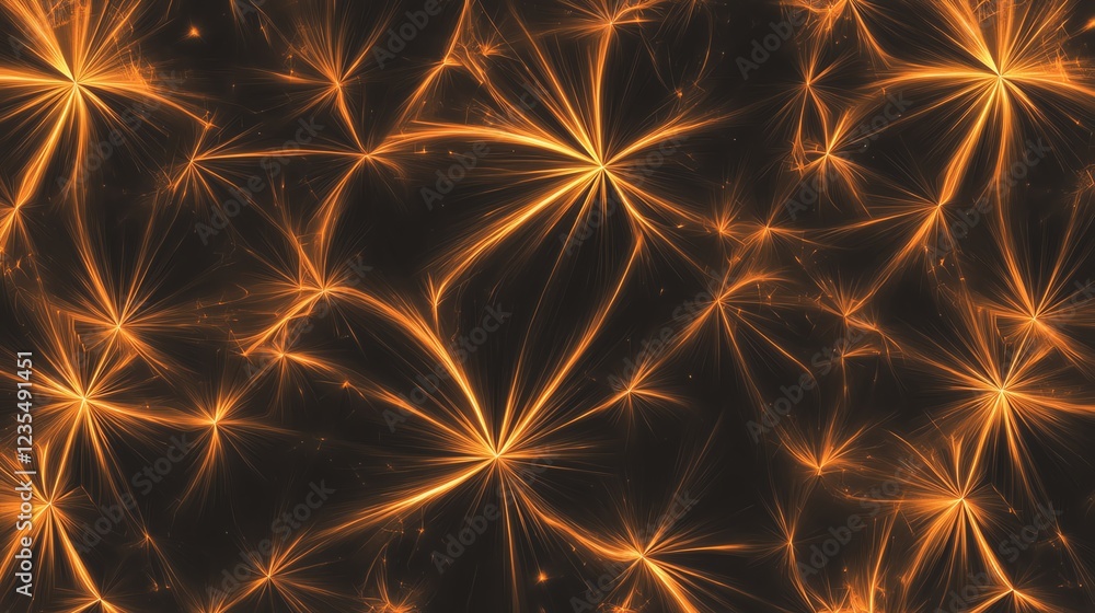 Poster vibrant orange fractal patterns creating an abstract design in a dark background