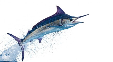 Majestic Striped Marlin Leaping from Ocean Water Dynamic Marine Life Action Shot
