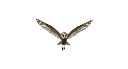 Fototapeta premium Majestic Barn Owl in Flight Wings Spread Wide Isolated on White Background