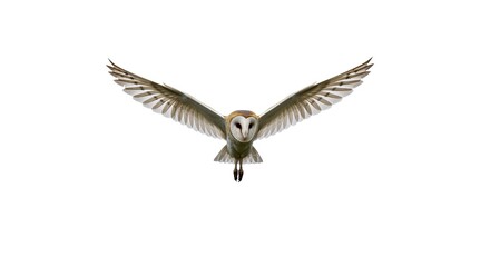 Obraz premium Majestic Barn Owl in Flight Wings Spread Wide Isolated White Background