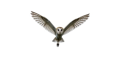 Obraz premium Majestic Barn Owl in Flight Wings Spread Wide Isolated on White Background