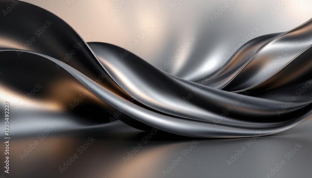 Poster abstract metallic waves with smooth curves and reflections in modern artistic design